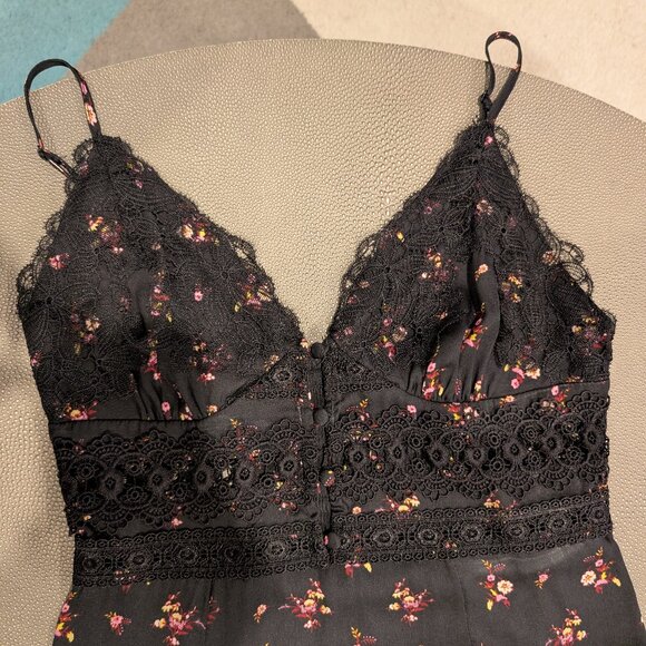Flowery Free People Midi Black Dress XS - Picture 2 of 4